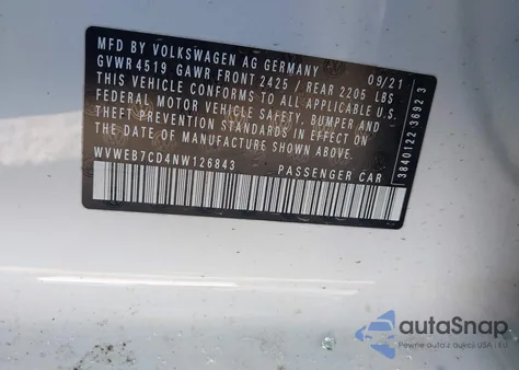 2022 Volkswagen Golf R 2.0T from USA, damaged, VIN WVWEB7CD4NW126843